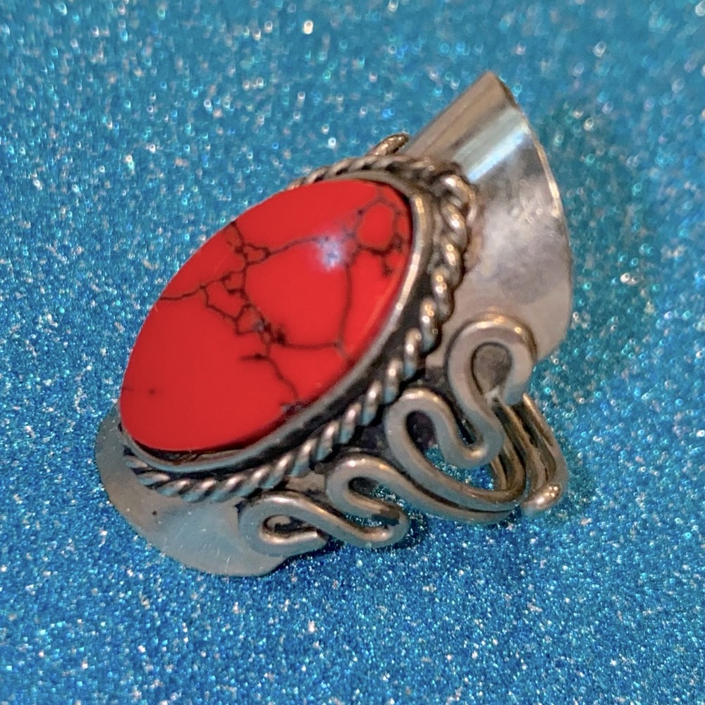 Red Stone Statement Ring - image 1